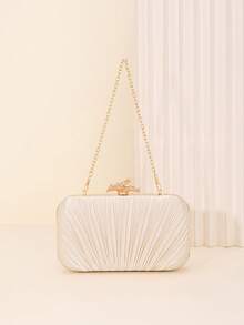 LJDCRFT Elegant Pleated Hard-Shell Evening Clutch, Unique Branch-Shaped Metal Clasp, Suitable For Weddings, Balls, Banquets, And Other Occasions. - Champagne - View 3