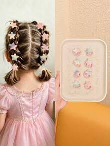 8pcs Random Iridescent Glitter Gradient Star Hair Ties, High Elasticity Soft Hair Bands For Girls, School Casual Sweet Versatile Hair Accessories - Multicolor - View 1