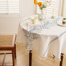 Embroidered Round Tablecloth, Floral Dust-Proof Tablecloth, For Kitchen, Dining Room, Party, Birthday Table Decoration - Baby Blue - View 2