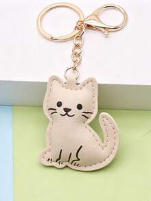 Cute PU Leather Cartoon Cat Keychain Bag Charm Pendant, Creative Personalized Gift Decoration, Versatile Cartoon Design, Suitable For Bag Decoration And Women's Car Key Accessory, Available In Coffee And Beige Colors, Fun Gift For Family And Friends - Multicolor - View 8