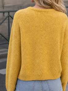 JIANHU Vintage Loose Teddy Knit Button Front Textured Cardigan, Suitable For Autumn/Winter Thanksgiving And Christmas Wear - Yellow - View 6