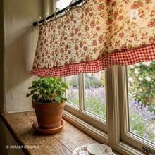 1pc Floral Bow Window Valance, Red Plaid Ruffle Edge Coffee Short Curtain, American Country Kitchen Window Curtain (150*60cm) - Multicolor - View 4