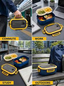 Cool Lunch Box 1200ml, Double-Layer Separated Food Container With Handle And Vent Plug, Detachable Tray Silicone Sealed Bento Box, Microwave And Refrigerator Available, Reusable Food Storage Box For Commuting, Work, Study, Outdoor Picnic - Multicolor - View 2