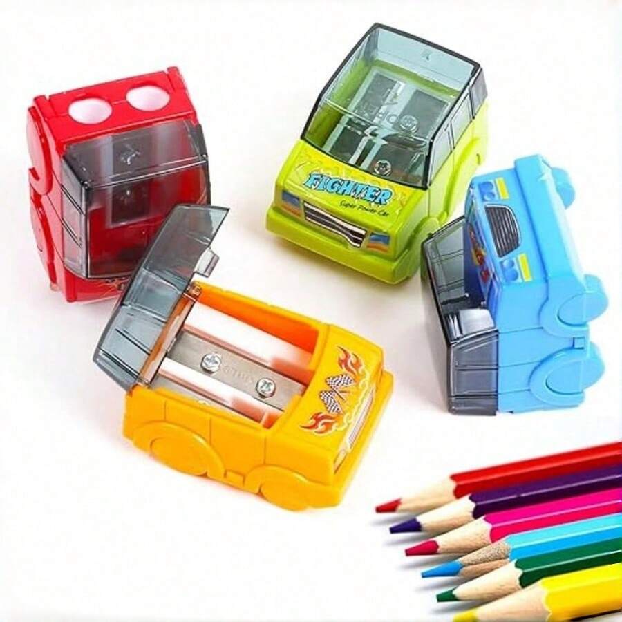 2pcs/4pcs Car Shaped Manual Pencil Sharpener, 12pcs/24pcs Set, Dual Hole Pencil Sharpener, For Students, School, Office, Back To School - Multicolor - View 1