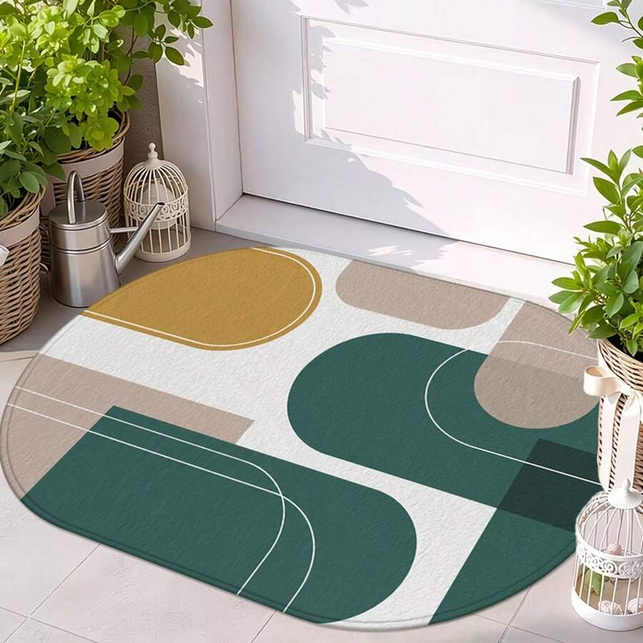 1pc Oval Flannel Door Mat, Soft Comfortable Absorbent Non-Slip Machine Washable With Anti-Slip Backing, Suitable For Entrance, Living Room, Patio, Bedroom, Kitchen, Laundry Room, Bathroom, Multi-Functional Home Floor Mat, Entryway Rug, Kitchen Bathroom Carpet, Holiday Decoration - Multicolor - View 1