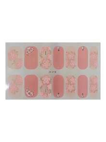 1 Sheet Sweet-Style Full-Coverage Nail Stickers-A Summer Must-Have. Featuring A Solid Coral-Pink Design Accented With Floral And Rhinestone Elements, These Stickers Make It Easy To Create Beautiful Nails. - Coral Pink - View 4