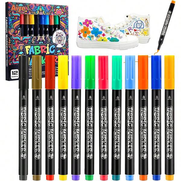 12 Colors Fabric Graffiti Pens, Fabric Hand-Drawn DIY Creative Painting Brushes, Bright Colors And Smooth Strokes, Suitable For Canvas Bags, T-Shirts, Canvas Shoes And Other Fabric Surfaces, Can Freely Draw Personalized Patterns. Suitable For Halloween Theme Handmade Crafts, Autumn/Winter Party Handmade Activities, Also Can Be Used As Holiday Gift Choice. Rich Color Range Meets Diverse Creative Needs, Stable Ink Diffusion Performance, Presents Full Picture Effect After Completion, Suitable For Parent-Child Interactive Handmade, Home Leisure Creation, Fun Art Activities, Gift Box Packaging For Easy Storage, Create Exclusive Fabric Decoration Works.