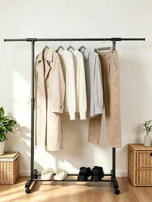 1pc Classic Small Retractable Single Pole Standing Clothes Rack, Storage Rack, Coat Rack, Drying Rack, Large Capacity, Floor Standing, Home Coat Rack Shoe Rack, Suitable For Bedroom, Living Room, Balcony, Laundry Room, Drying, Balcony Clothes, Towels, Bags, Shoes, Hats Storage, Bathroom Clothes Rack, Assembly Required, - View 2