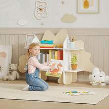 Kinderboekenkast, opbergmeubel voor speelgoed en boeken, 6 vakken, 120x28x72,2 cm, naturel hout - A - Bekijken 3