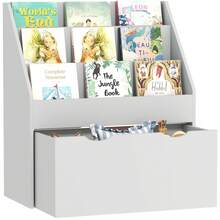 Kinderboekenkast met meerdere opbergvakken, 3 planken en een lade, 62,5L x 30B x 70H cm, grijs - A - Bekijken 1