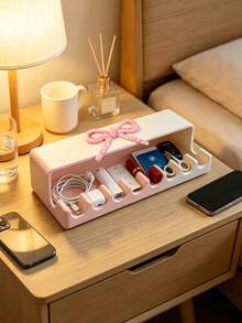 Desk Organizer Bowknot Desktop Storage Box, Light-Shielding Pen Holder | Anti-Drip, Stationery Organizer, Cosmetic Compartment Storage Rack, Desk Organizer Box, Suitable For Students, Girls, Office Workers, Perfect For Back To School, Birthday Gifts, Store Pens, Lipsticks, Small Items, Dorm, Bedroom, Office Desk, Multi-Color Sweet Style Plastic Compartment Storage Box - Multicolor - View 4