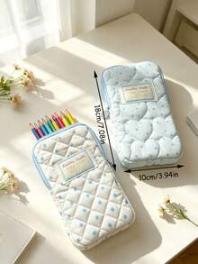 Cute Quilted Pencil Case With Label, Sweet Polka Dot Pattern Pen Bag, Suitable For Students, Women's Clutch, Travel Phone Storage Bag - Multicolor - View 10
