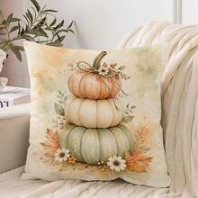 1pc/2pcs Autumn Watercolor Pumpkin Floral Print Pillowcase, Pastoral Style Polyester Square Single-Sided Zipper Closure Cushion Cover Without Pillow Insert, Suitable For Daily Home, Sofa, Bed, Bedroom, Living Room, Cafe, Exhibition Hall, Decorative Pillowcase, Daily Holiday Party Decoration - Yellow - View 10