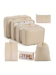 10/1pc Travel Storage Set, Includes Toiletry Bag, Makeup Bag, Underwear Storage Bag, Shoe Bag, Clothing Storage Bag. Can Store Clothes, Toiletries, Cosmetics, Makeup Brushes, Skincare Products, Phones And Various Small Items. Overall Bohemian Style, Suitable For Travel, Beach Vacation, Campus Life, Winter Travel And Back To School. - View 36