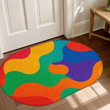 1pc Oval Flannel Door Mat, Soft Comfortable Absorbent Non-Slip Machine Washable, Colorful Wave Pattern, Suitable For Entrance, Living Room, Bedroom, Kitchen, Bathroom, Yard, Laundry Room, Entryway, Multi-Functional Floor Mat - Multicolor - View 5
