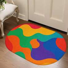 1pc Oval Flannel Door Mat, Soft Comfortable Absorbent Non-Slip Machine Washable, Colorful Wave Pattern, Suitable For Entrance, Living Room, Bedroom, Kitchen, Bathroom, Yard, Laundry Room, Entryway, Multi-Functional Floor Mat - Multicolor - View 6