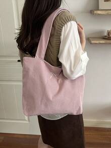 Corduroy Solid Color Shoulder Tote Bag - Pink - View 5