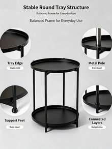 Small 2-Tier Nordic Round Table, Wrought Iron Coffee Side Table, Non-Slip Raised Tray Edge, Sturdy Iron Frame Sofa End Table, Ideal For Bedroom, Living Room & Apartment Decor, Free Storage Rack Included - Multicolor - View 8