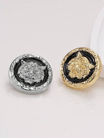 10pcs/Pack Vintage Lion Head Embossed Metal Buttons, Oil Craft, Decorative Buttons For Coats, Sweaters, Suits, Uniforms, School Uniforms, DIY Bags, Shoes, Hats, Handicrafts, Sewing Accessories