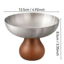 1pc Stainless Steel Ice Cream Cup, Dessert Bowl, Round Wooden Base Pudding Cup, Salad Fruit Yogurt Cup, Suitable For Party Use - Silver - View 12