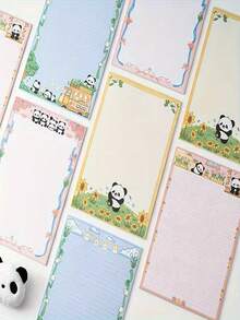 30 Sheets Panda Cartoon Notebook, Cute Panda & Floral Design, Macaron Color High-Quality Paper, Detachable Pages, Suitable For Journaling, Sketching, Scrapbooking, Aesthetic Stationery Gift For Panda Lovers - Multicolor - View 5