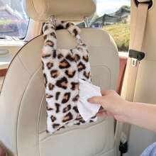 1pc Car Tissue Box Holder, Cute Plush Leopard Print, Hanging Seat Tissue Bag, Car Interior Decor - One Size Fits All - View 6
