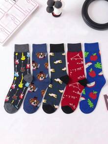 1/5/10 Pairs Men's Mid-Calf Socks, Fun Fruit Apple Cartoon Unisex Sports Style Long Socks, Crazy Happy Socks - Multicolor - View 7