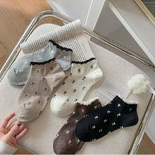 1/5/10 Pares de Meias Curtas Elegantes com Estampa Floral para Mulheres - Meias Casuais Respiráveis e Leves Invisíveis para Primavera/Verão, Punho Solto, Design Floral Decorativo, Tons Suaves, Adequadas para Uso Diário e Ocasiões Especiais, Estilo Coreano/Japonês, Design Minimalista, Meias de Barco para Mulheres, Unissex, Adequadas para Presentes do Dia dos Namorados e Ação de Graças - Multicolorido - Visão 3