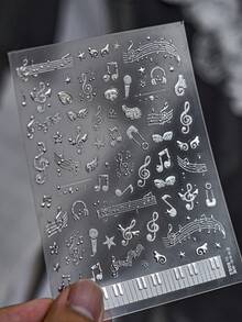 1 Silver Glitter Music Note Nail Luxury Sticker, Piano Keyboard Headphone Microphone Music Symbol Self-Adhesive Nail Art Sticker, Rock Music Theme Nail Decoration DIY Nail - Multicolor - View 7
