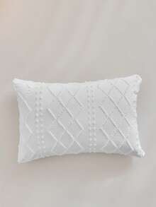 1pc Ins Style White Cutout Diamond Geometric Pattern Jacquard Pillow Case, Minimalist Solid Color Polyester Decorative Throw Pillow Cover, Suitable For All Seasons, Home Decor Cushion Cover, Machine Washable, No Filling Included - White - View 1