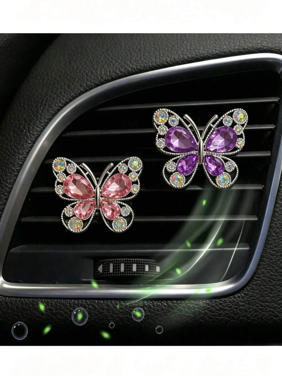 1pc Exquisite And Shiny Butterfly Decoration Car Air Outlet Decoration - With Aromatherapy Sheet, Aromatherapy Clip, Rhinestone Decoration Butterfly Air Outlet Clip, Elegant Interior Accessories, (Easy To Install) - A - View 1