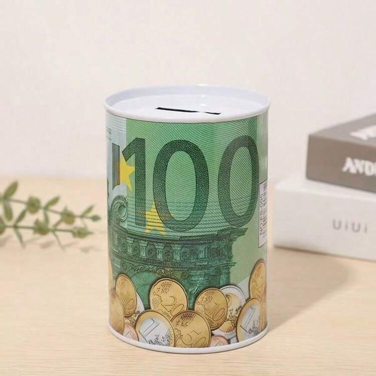 創意 100 歐元印花圓形鐵製硬幣儲蓄罐，大容量錢幣儲存罐，適合兒童與成人，居家桌面裝飾禮品 - 彩色 - 查看 8