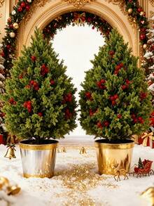 1pc Artificial Pine Christmas Tree With Red Berries, Artificial Cedar Plant, Christmas Artificial Plant, Christmas Party Decoration, Suitable For Home Decor, Christmas Tree Decoration, Room Decor, Bedroom Decor, Tabletop Decor, Porch Decor - Multicolor - View 2