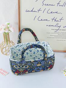 1pc Practical Patterned Storage Basket, Sundries Storage Basket, Toy Storage Basket, Laundry Basket, Lipstick, Makeup Brush And Skincare Storage Basket, Home Decor, Portable Picnic Basket - Multicolor - View 11