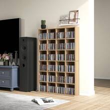Multimedia-opbergkast voor 456 cd's/336 dvd's - houten boekenkast met verstelbare planken, 89 x 130,5 cm, naturel hout - A - Bekijken 9