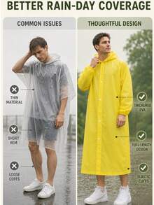 Adult Unisex Thickened EVA Reusable Raincoat With Hood And Drawstring, Long Style, Suitable For Outdoor Camping And Hiking - Multicolor - View 8