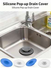 1pc Universal 2-In-1 Kitchen Sink Drain Stopper With Silicone Filter, Sink Protector, Kitchen/Bathroom Accessory, Suitable For Laundry Room, Sink, Washbasin, Anti-Clogging Pop-Up Drain Stopper, Suitable For Bathtub, Shower And Sink, Hair Catcher, Christmas/Halloween Gift - Multicolor - View 2