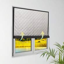 Self-Adhesive Hook And Loop, No-Drill, Thickened Graphene Aluminum Foil Window Curtain, Blackout, Windproof And Cold-Insulating, Suitable For Various Windows, Easy To Install And Remove, No Damage To Window Frame - Silver Black - View 2