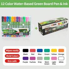 12-Color Green Board Marker Set, Erasable Green Board Markers, Smooth Writing And Easy To Erase, Multi-Color Refillable Ink For Teachers And Students, Perfect For Classroom Use, Back To School - Multicolor - View 12