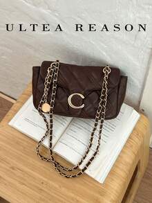 1pc Solid Color PU Leather New Women's Bag, Shoulder Bag, Crossbody Bag, Fashion Square Handbag, Quilted Chain Bag, Suitable For Commuting, Shopping, Dating - Coffee - View 9