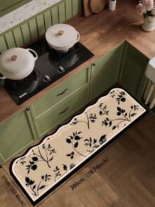 1pc American Retro Floral Wavy Edge Diatom Mud Kitchen Mat, Sponge Cushioning Pressure Relief, Rubber Non-Slip Bottom, Dirt-Resistant Easy To Clean, Multi-Use Carpet For Kitchen, Bathroom, Entryway, Laundry Room - Multicolor - View 9