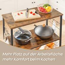 SONGMICS Küchenregal mit Arbeitsfläche, Mikrowellenständer, mit Stahlrahmen, braun-schwarz - Braun-Schwarz - Übersicht 4