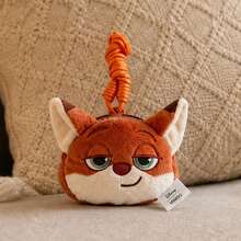 Miniso 授權 Disney Pixar Lotso Bear & Zootopia 毛絨零錢包，多功能迷你收納袋，手腕掛繩手機掛繩迷你包，柔軟毛絨耳機包鑰匙圈錢包手機吊飾，適合兒童女孩禮物 - 橘色 - 查看 1