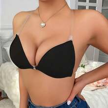 1 Pair Women's Triangle Cup Invisible Adhesive Bra, Reusable Self-Adhesive Bra, Backless Silicone Nipple Covers, Transparent Detachable Shoulder Straps, Sexy Lingerie Accessory, Suitable For Party, Wedding Or Daily Wear - Multicolor - View 6