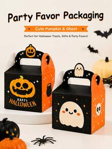 12 Halloween Candy Boxes, Reusable Handheld Gift Boxes, Pumpkin Ghost Skull Pattern, Cute Spooky Style Treat Containers, Suitable For Halloween Trick Or Treating, Halloween Party Favors, Candy And Cookie Packaging - Multicolor - View 4