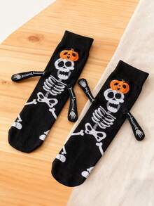 2 Pairs Random Style Women's Halloween 3D Arm Bone Mid-Calf Socks, Pumpkin Skull Monster Jacquard Fun Creative Holiday Party Cosplay Socks - Multicolor - View 6