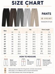 3pcs/Set Boys Classic Campus Style Long Pants, 5 Colors Random 3 Colors, Elastic Waist Straight Leg Pants, Suitable For School, Daily Wear And Party - Multicolor - View 6