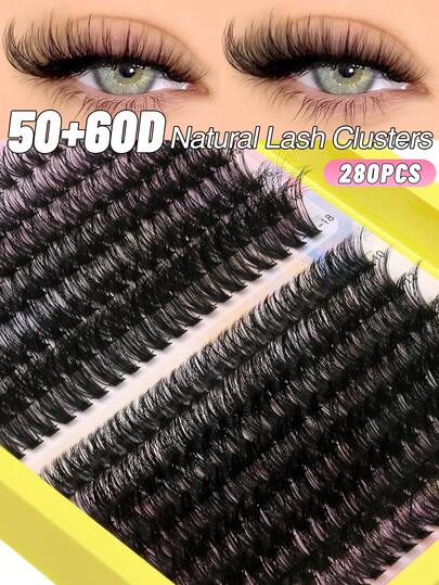 266/280 Pcs Fluffy Lash Clusters 30-80D Voluminous Cluster Lashes Natural Look DIY Lashes Curly Wispy Individual Lashes Soft Multi-Layer 3D False Eyelashes For Daily&Party, Performance, Festival, Halloween Day Makeup - Beginner Friendly