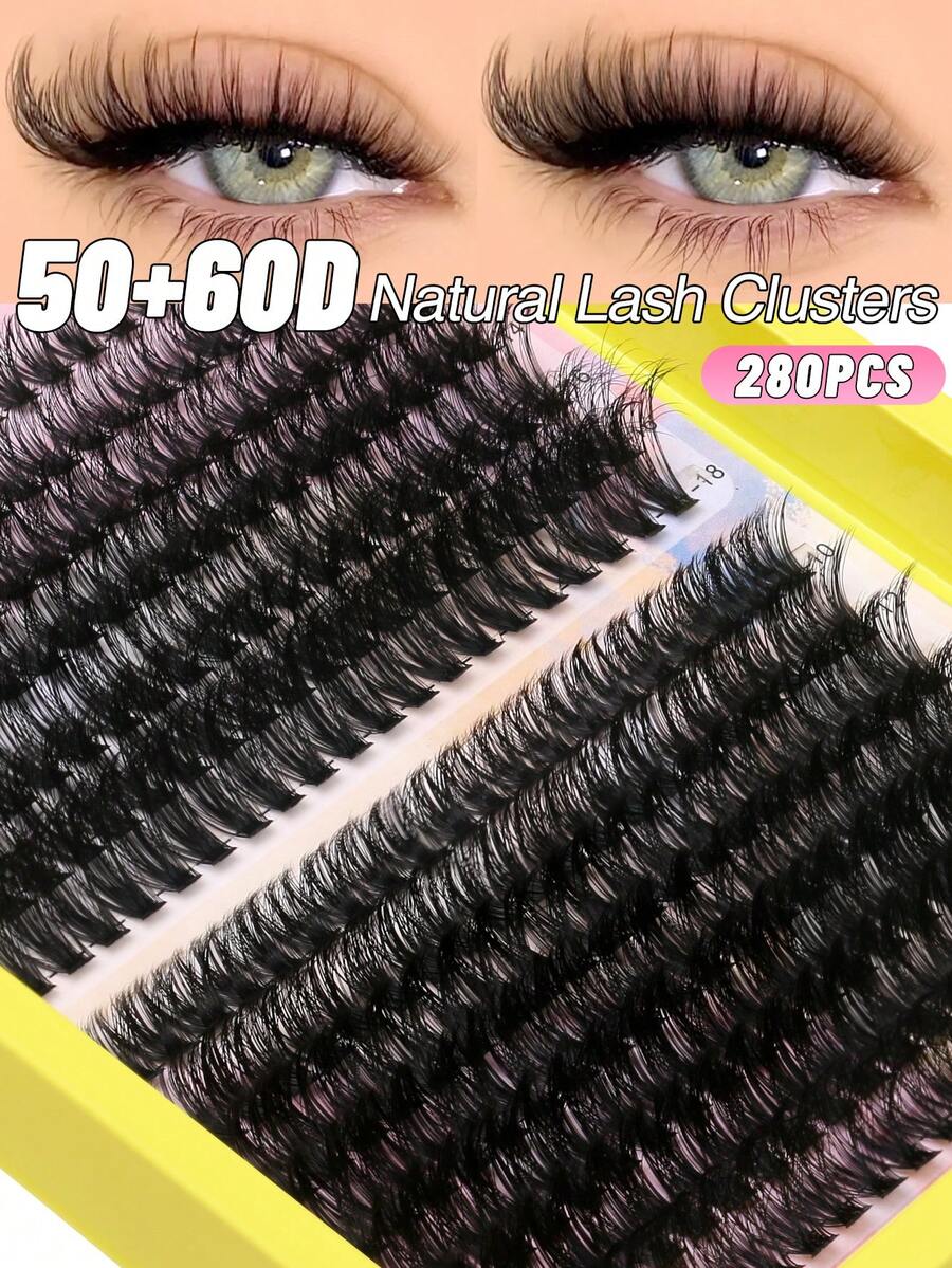 266/280 Pcs Fluffy Lash Clusters 30-80D Voluminous Cluster Lashes Natural Look DIY Lashes Curly Wispy Individual Lashes Soft Multi-Layer 3D False Eyelashes For Daily&Party, Performance, Festival, Halloween Day Makeup - Beginner Friendly - View 1