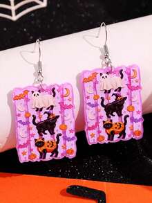 1 Pair Halloween Design Creative Cute Casual Unique Personalized Cat Acrylic Earrings, Women's Daily Holiday Party Jewelry - Multicolor - View 6